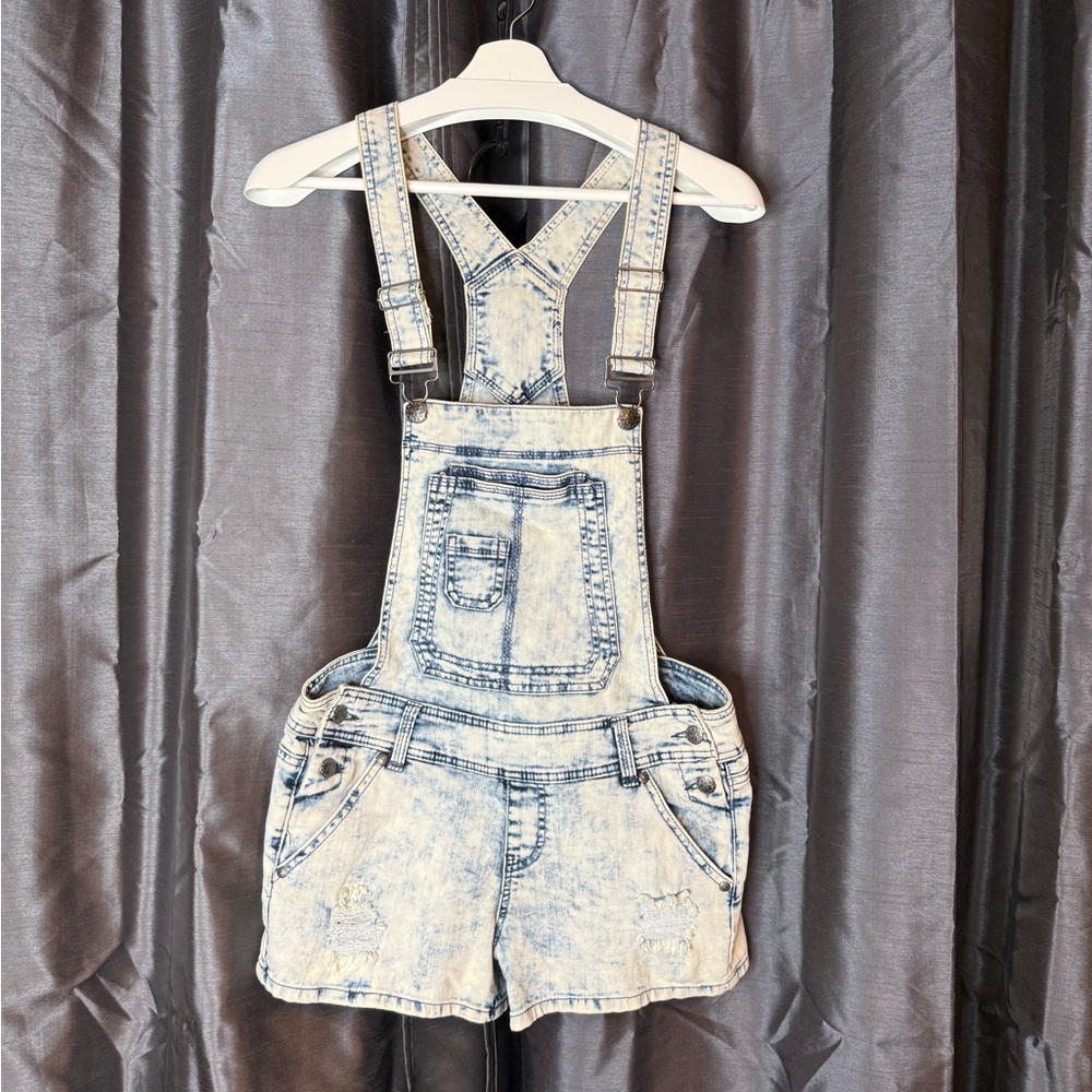 Blue Spice Light Acid Wash Denim Short Overalls